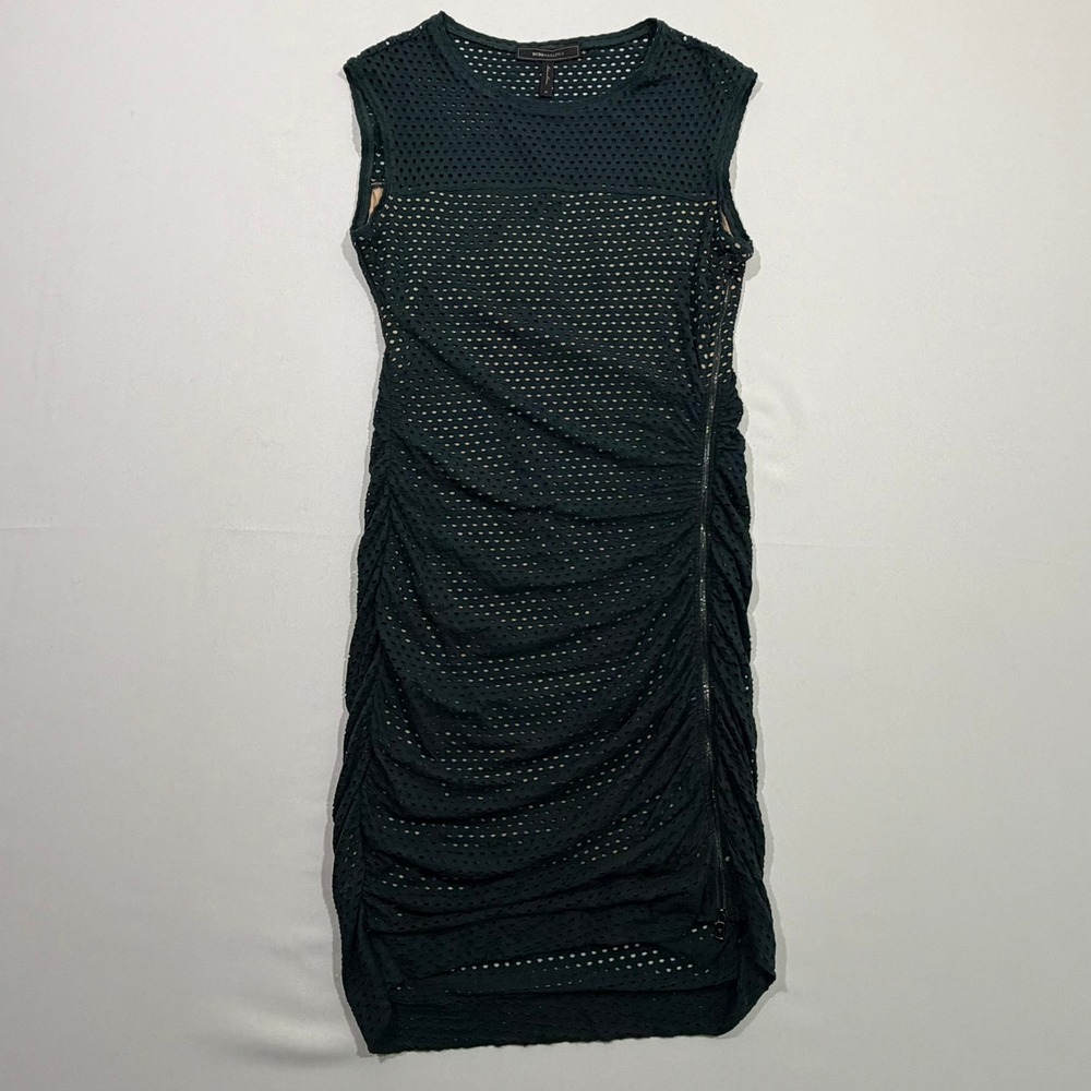 BCBGMAXAZRIA Dell Dress NWT M Green Ruched Eyelet Mesh Side Zip Clubwear Party